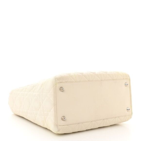 Authentic Christian Dior Lambskin Cannage Ruffle Trim Medium Lady Dior Off White - Picture 9 of 14